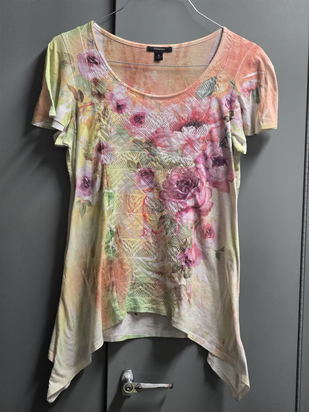 Espresso Floral Watercolor Scoop-Neck Tunic in Pink, Peach, Green
